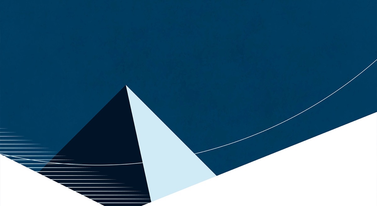 Minimalist abstract composition with a triangular peak and thin parallel lines, suggesting steady ongoing rhythm.